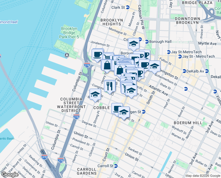 map of restaurants, bars, coffee shops, grocery stores, and more near 236 Clinton Street in Brooklyn