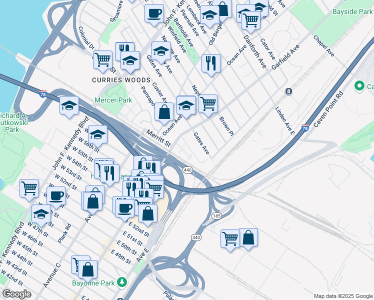 map of restaurants, bars, coffee shops, grocery stores, and more near 4 Catherine Court in Jersey City