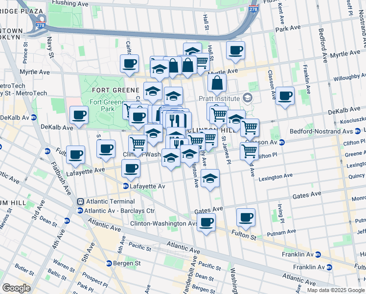 map of restaurants, bars, coffee shops, grocery stores, and more near in Brooklyn