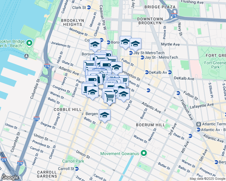 map of restaurants, bars, coffee shops, grocery stores, and more near 245 Atlantic Avenue in Brooklyn