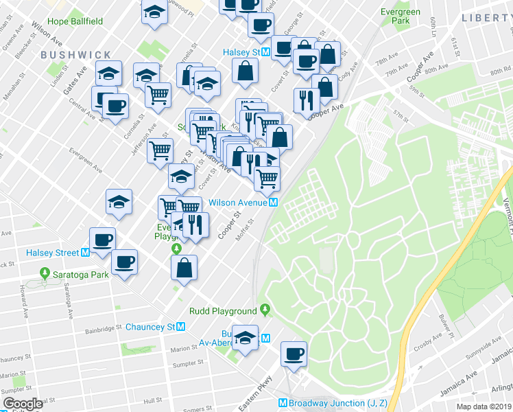 map of restaurants, bars, coffee shops, grocery stores, and more near in Brooklyn