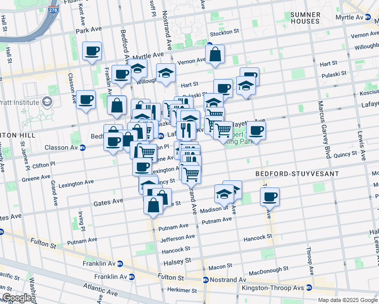 map of restaurants, bars, coffee shops, grocery stores, and more near 328 Clifton Place in Brooklyn