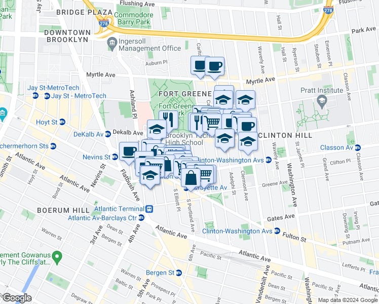 map of restaurants, bars, coffee shops, grocery stores, and more near in Brooklyn