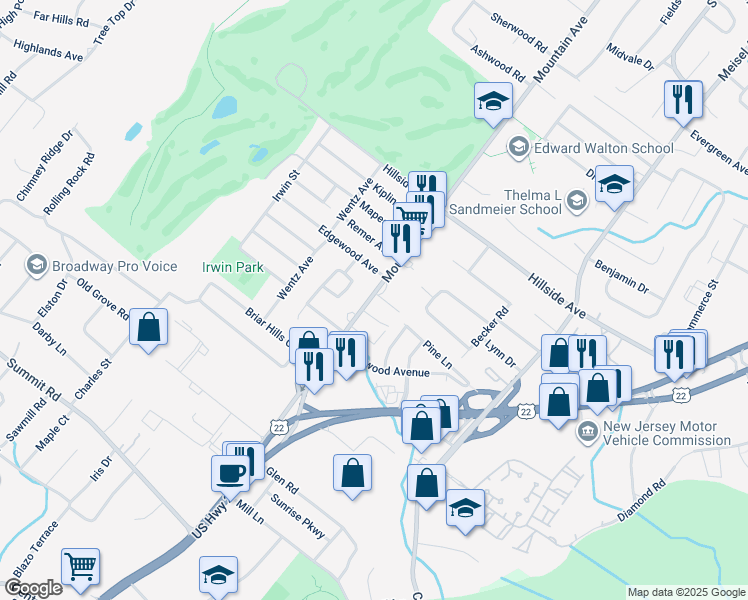 map of restaurants, bars, coffee shops, grocery stores, and more near 26 Winfield Way in Springfield