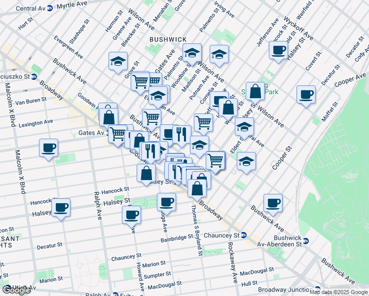 map of restaurants, bars, coffee shops, grocery stores, and more near in Brooklyn