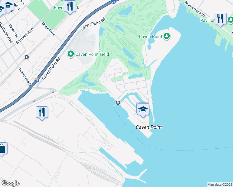 map of restaurants, bars, coffee shops, grocery stores, and more near 190 Chapel Avenue in Jersey City