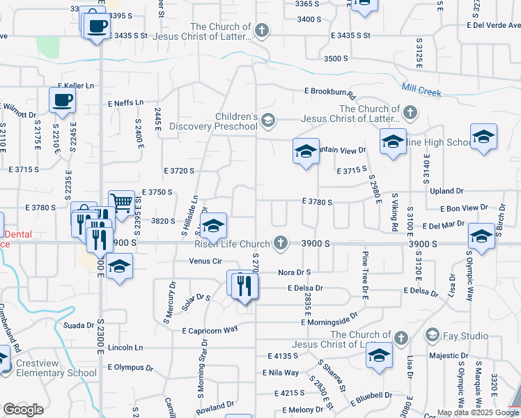 map of restaurants, bars, coffee shops, grocery stores, and more near 3801 South 2700 East in Salt Lake City