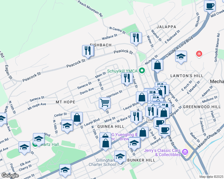 map of restaurants, bars, coffee shops, grocery stores, and more near 431 Fairview Street in Pottsville