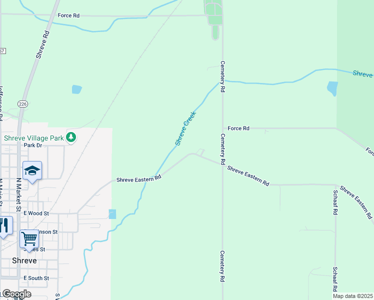 map of restaurants, bars, coffee shops, grocery stores, and more near 3741 Shreve Eastern Road in Shreve