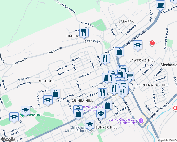 map of restaurants, bars, coffee shops, grocery stores, and more near 420 Harrison St in Pottsville
