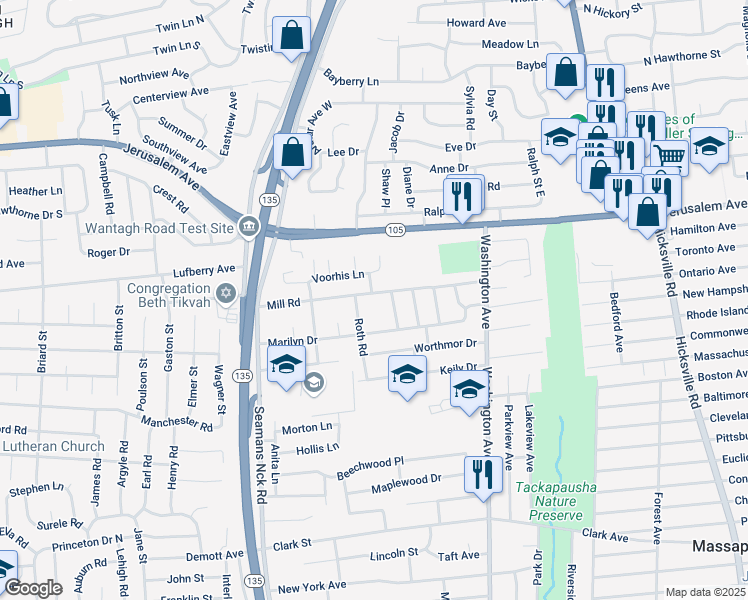 map of restaurants, bars, coffee shops, grocery stores, and more near 3887 Mill Road in Seaford