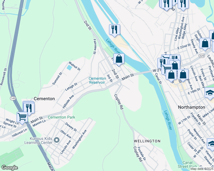 map of restaurants, bars, coffee shops, grocery stores, and more near 5110 4th Street in Lehigh County