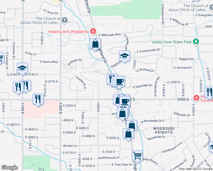 map of restaurants, bars, coffee shops, grocery stores, and more near 1538 East Talo Court in Millcreek