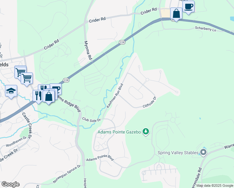 map of restaurants, bars, coffee shops, grocery stores, and more near 200 Cliffside Drive in Mars