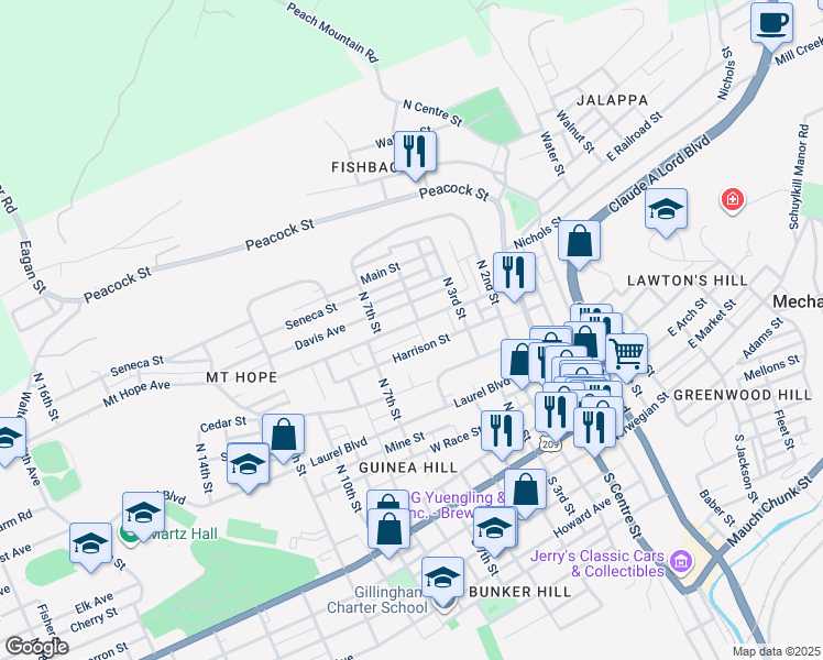 map of restaurants, bars, coffee shops, grocery stores, and more near 507 Fairview Street in Pottsville