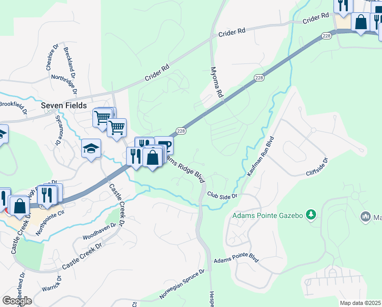 map of restaurants, bars, coffee shops, grocery stores, and more near 215 Birch Street in Mars