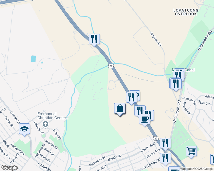 map of restaurants, bars, coffee shops, grocery stores, and more near 616 Cypress Lane in Phillipsburg