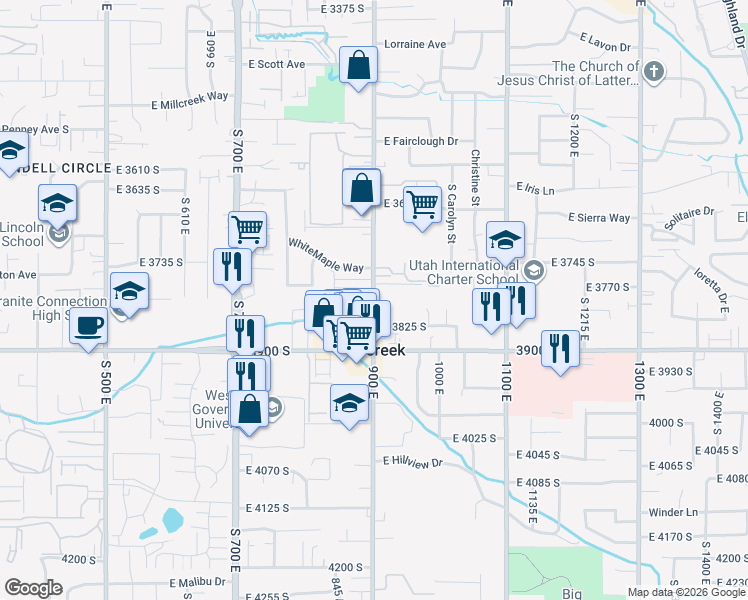 map of restaurants, bars, coffee shops, grocery stores, and more near in Millcreek