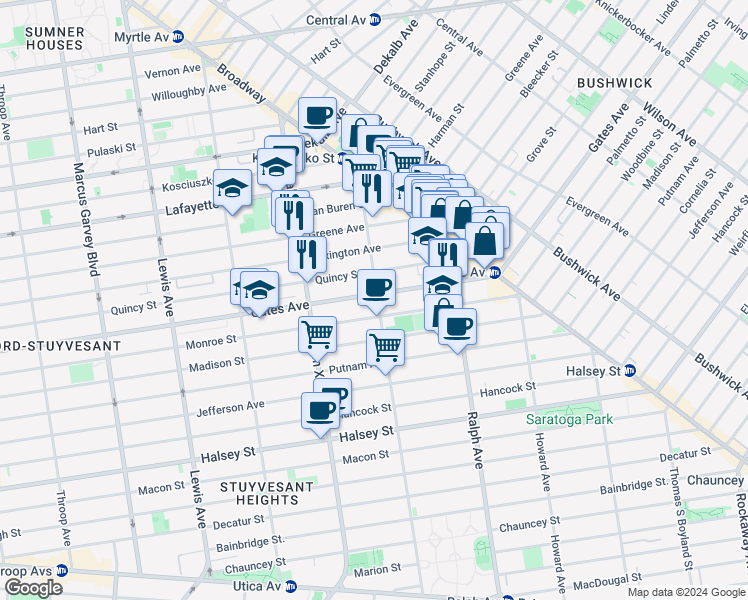 map of restaurants, bars, coffee shops, grocery stores, and more near in Brooklyn