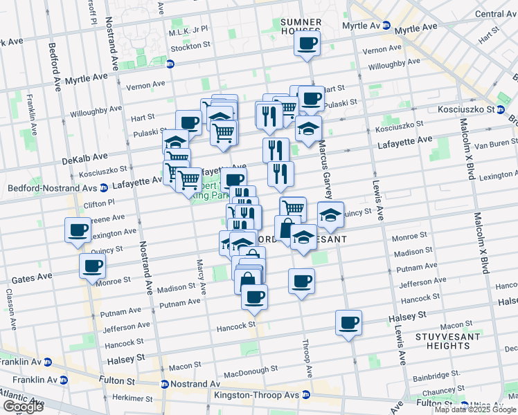 map of restaurants, bars, coffee shops, grocery stores, and more near 438 1/2 Lexington Avenue in Brooklyn