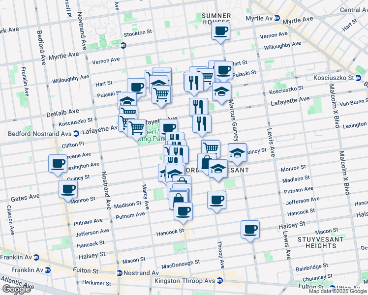 map of restaurants, bars, coffee shops, grocery stores, and more near 438 1/2 Lexington Avenue in Brooklyn