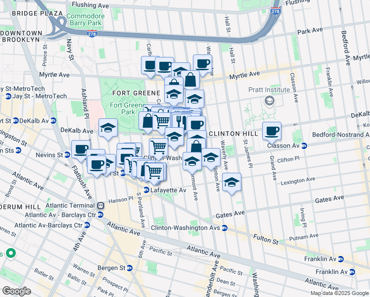 map of restaurants, bars, coffee shops, grocery stores, and more near in Brooklyn
