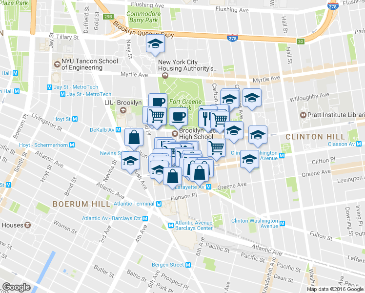 map of restaurants, bars, coffee shops, grocery stores, and more near in Brooklyn