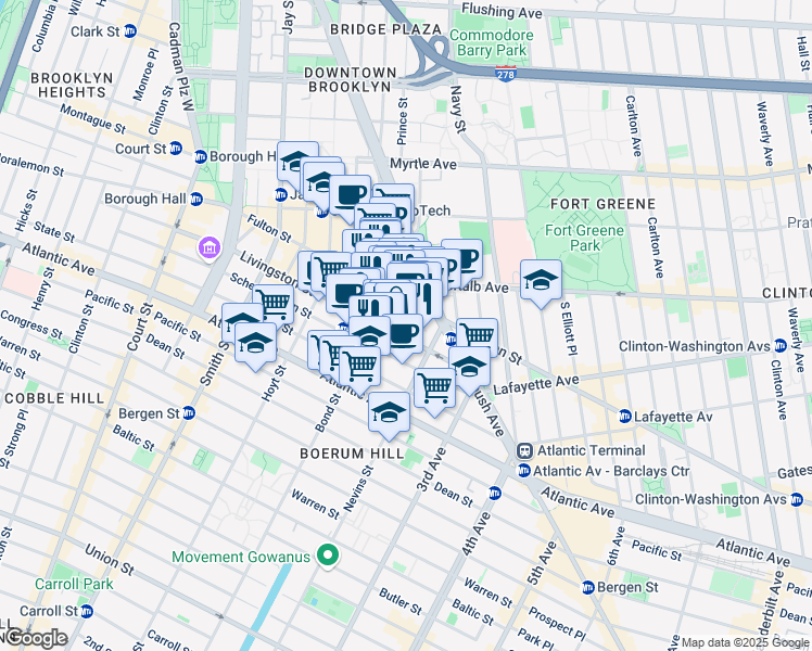 map of restaurants, bars, coffee shops, grocery stores, and more near in Brooklyn