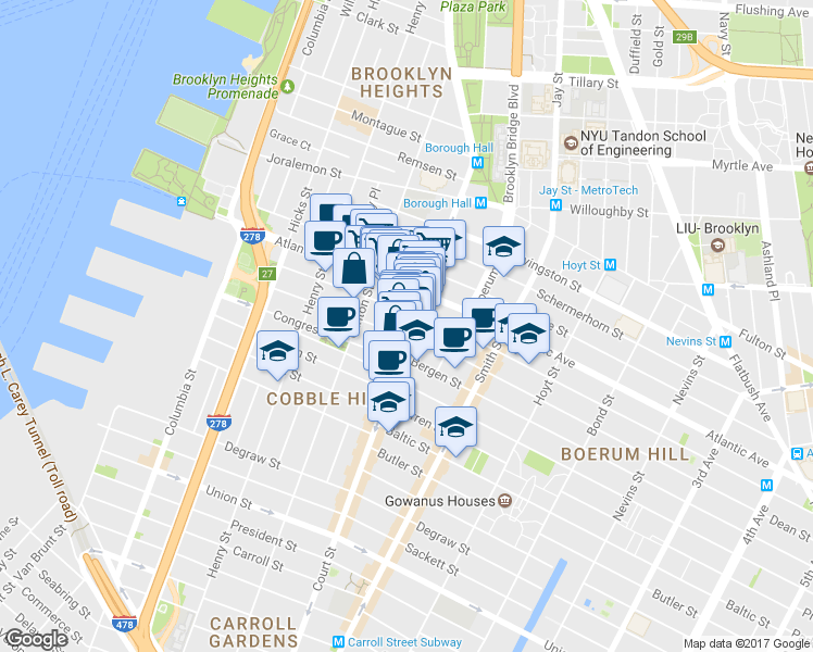 map of restaurants, bars, coffee shops, grocery stores, and more near 174 Pacific Street in Brooklyn