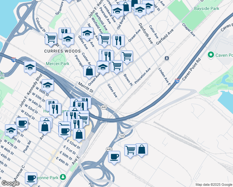 map of restaurants, bars, coffee shops, grocery stores, and more near 27 Seaview Avenue in Jersey City
