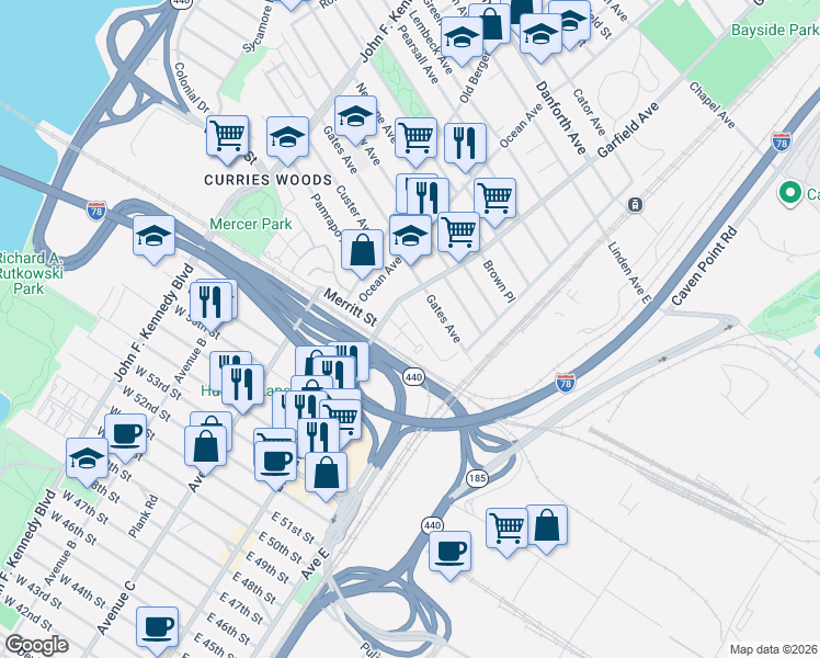 map of restaurants, bars, coffee shops, grocery stores, and more near 3 Catherine Court in Jersey City