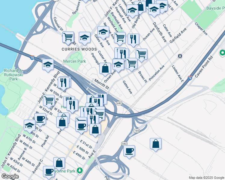 map of restaurants, bars, coffee shops, grocery stores, and more near 92 Garfield Avenue in Jersey City