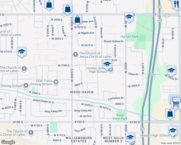 map of restaurants, bars, coffee shops, grocery stores, and more near 3824 South 6250 West in West Valley City