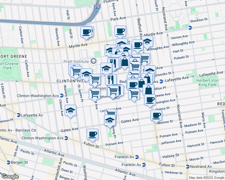 map of restaurants, bars, coffee shops, grocery stores, and more near in Brooklyn