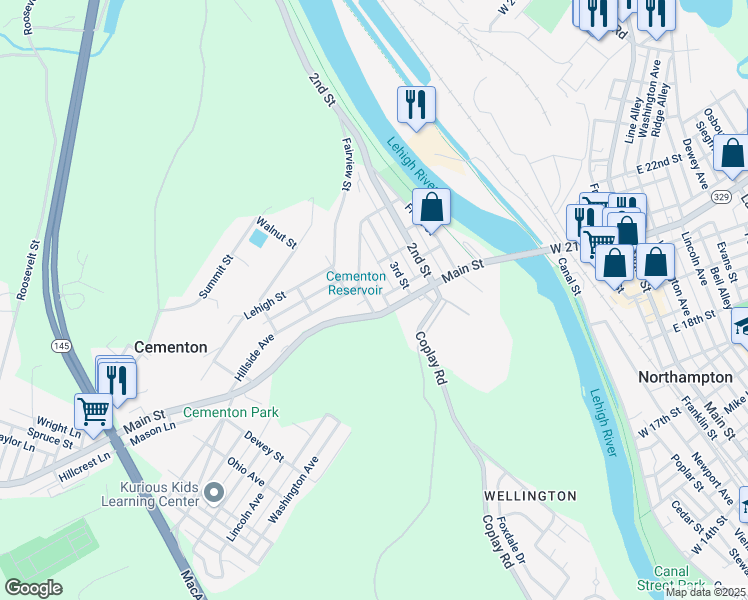 map of restaurants, bars, coffee shops, grocery stores, and more near 5111 Willow Street in Cementon
