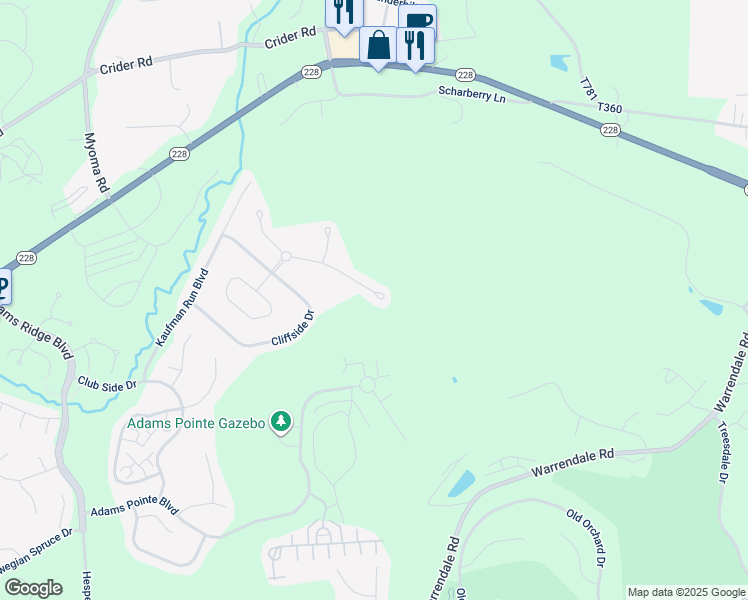 map of restaurants, bars, coffee shops, grocery stores, and more near 670 East Village Green Boulevard in Mars