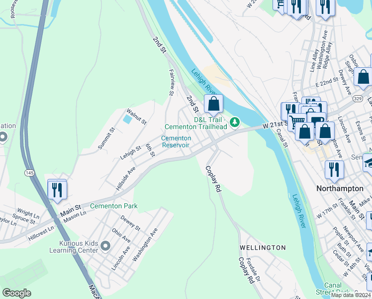 map of restaurants, bars, coffee shops, grocery stores, and more near 5111 Willow Street in Lehigh County
