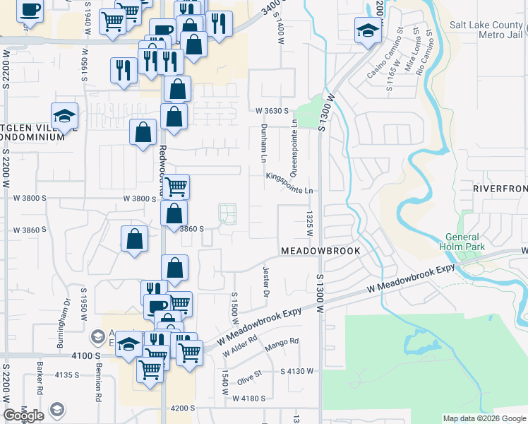 map of restaurants, bars, coffee shops, grocery stores, and more near 1447 Debenham Place in Salt Lake City