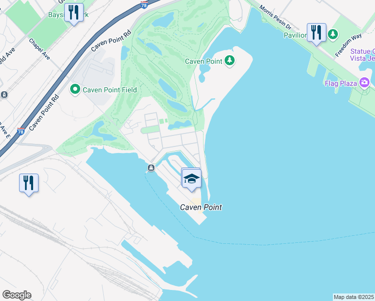 map of restaurants, bars, coffee shops, grocery stores, and more near 1 Intrepid Place in Jersey City
