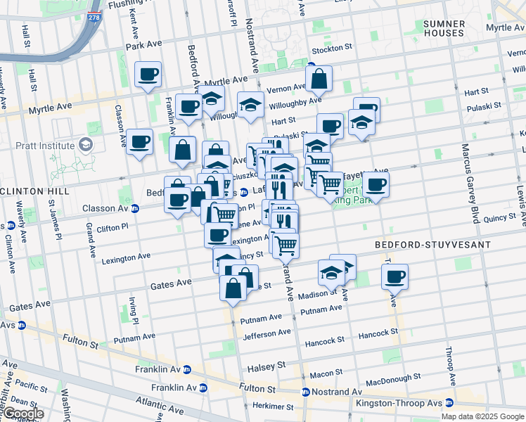 map of restaurants, bars, coffee shops, grocery stores, and more near 328 Clifton Place in Brooklyn