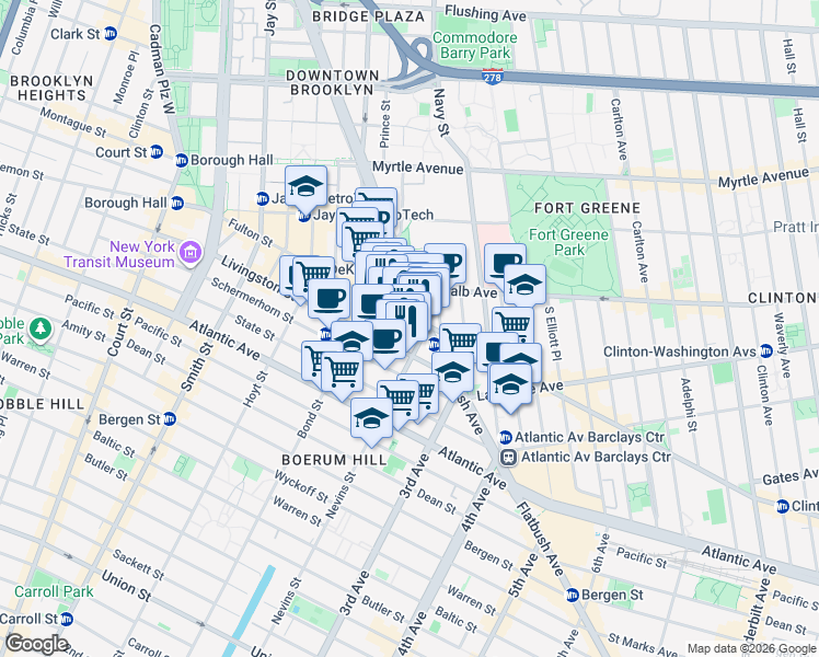 map of restaurants, bars, coffee shops, grocery stores, and more near 532 Fulton Street in Brooklyn