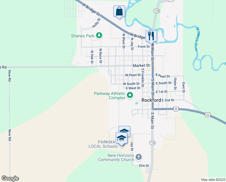 map of restaurants, bars, coffee shops, grocery stores, and more near 111 Wayne Street in Rockford