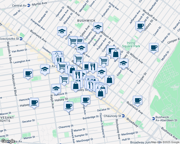 map of restaurants, bars, coffee shops, grocery stores, and more near in Brooklyn