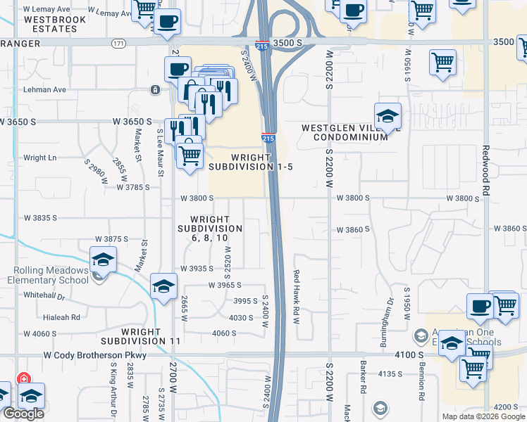 map of restaurants, bars, coffee shops, grocery stores, and more near 2411 West 3800 South in Salt Lake City