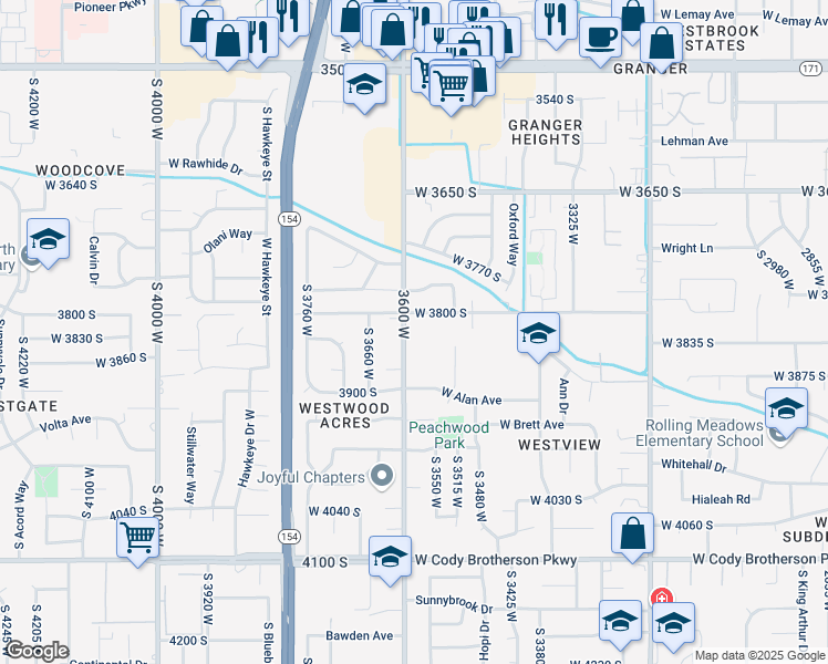 map of restaurants, bars, coffee shops, grocery stores, and more near 3815 3600 West in West Valley City