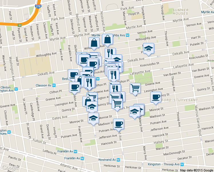 map of restaurants, bars, coffee shops, grocery stores, and more near 330 Clifton Place in Brooklyn