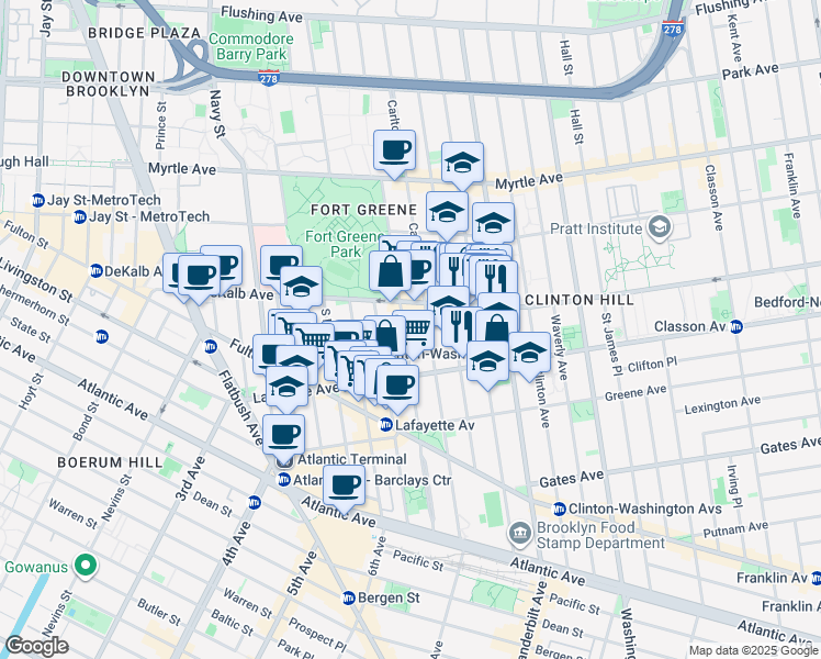 map of restaurants, bars, coffee shops, grocery stores, and more near 231 Cumberland Street in Brooklyn