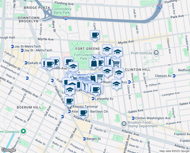 map of restaurants, bars, coffee shops, grocery stores, and more near in Brooklyn
