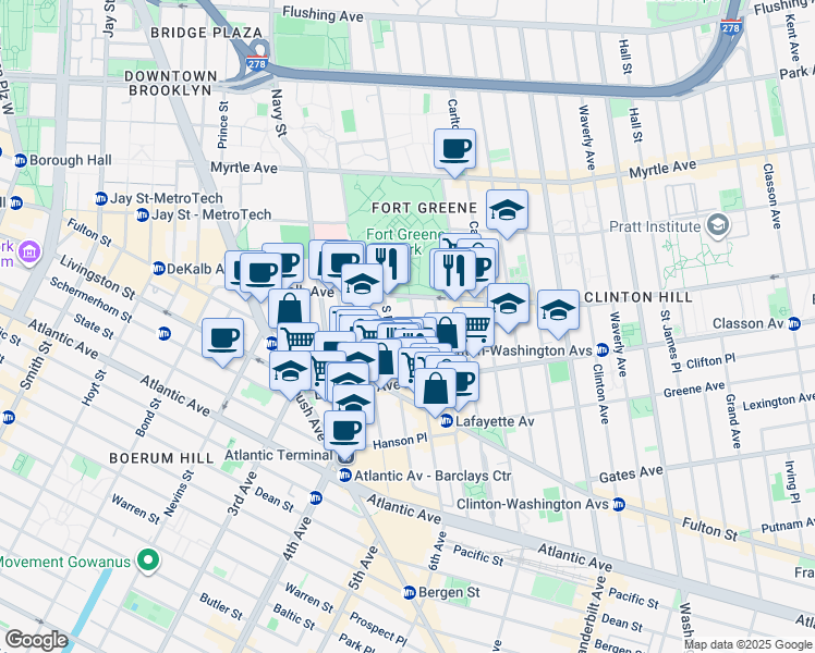 map of restaurants, bars, coffee shops, grocery stores, and more near in Brooklyn