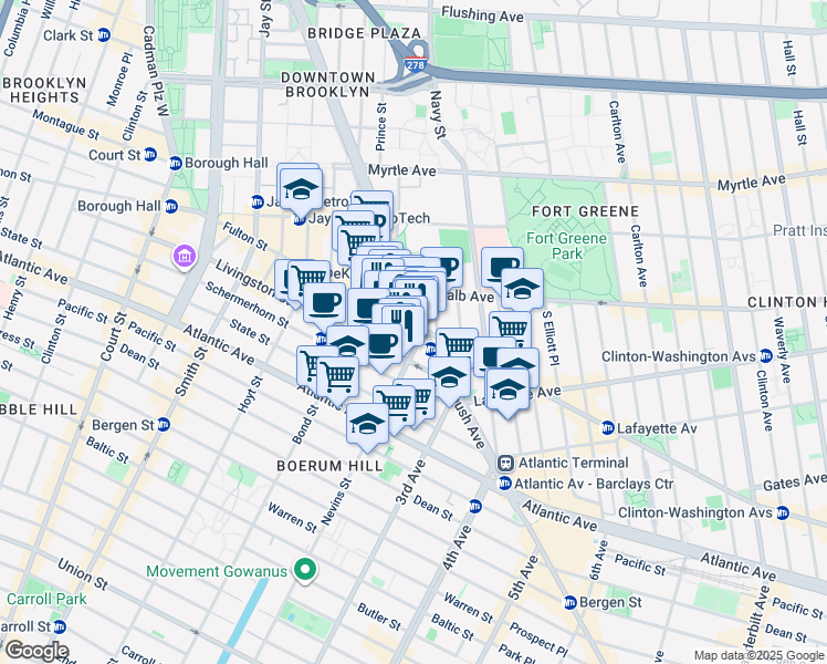 map of restaurants, bars, coffee shops, grocery stores, and more near 532 Fulton Street in Brooklyn
